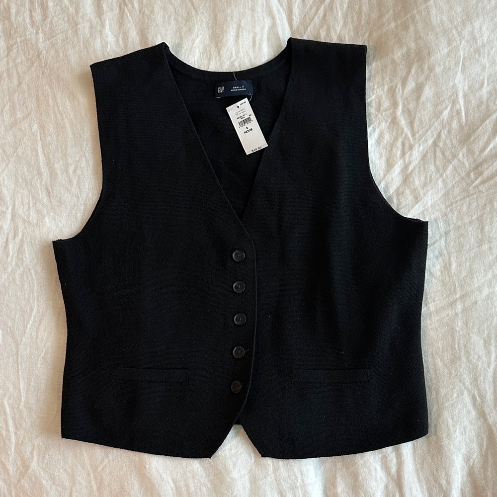 GAP Black Button-Up Knit Vest Sz S